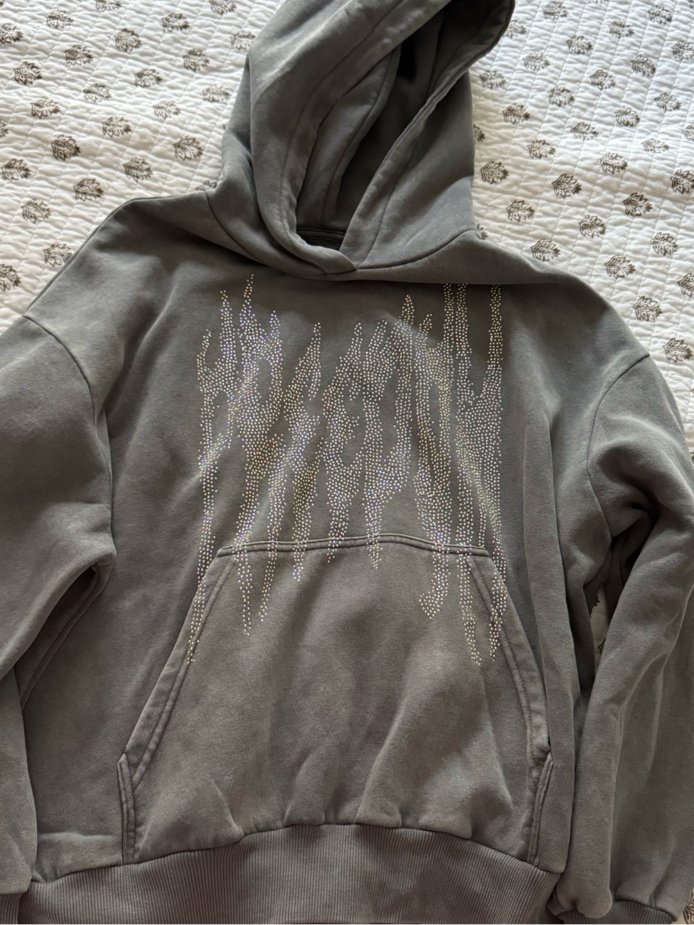 Gray Crewneck Hoodie with Rhinestones